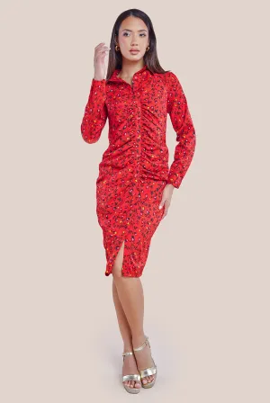 City Goddess Floral Print Shirt Dress - Red