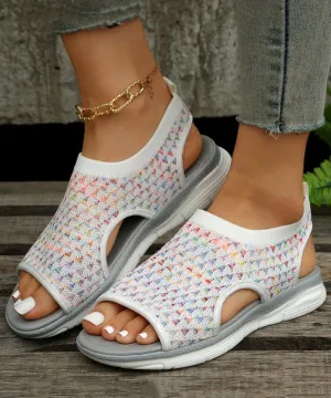 Comfy White Breathable Mesh Splicing Sandals Hollow Out Peep Toe UU002