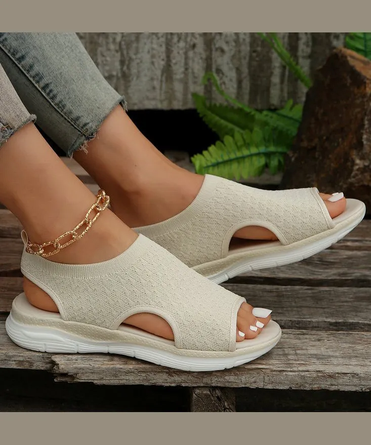 Comfy White Breathable Mesh Splicing Sandals Hollow Out Peep Toe UU002