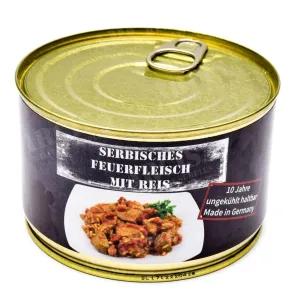 Emergency ration army survival food canned Serbian pork meat with rice 400g can