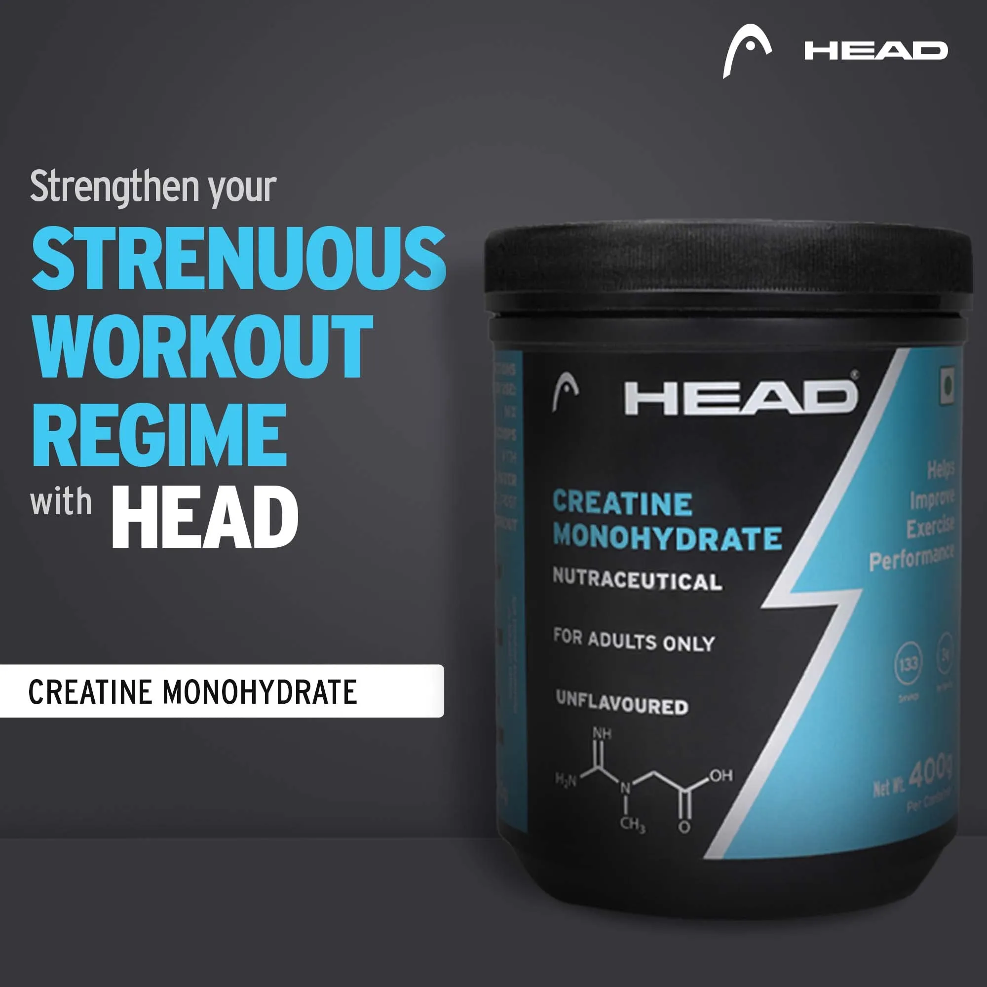 Head Pure Micronised Creatine Monohydrate (400g, Unflavoured) |Speedy Muscle Repair & Recovery | Supports Athletic Performance & Power