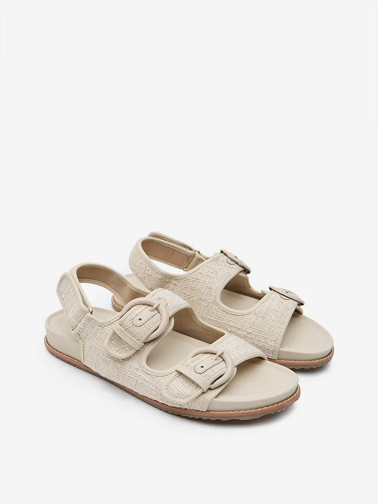 LUNA BLU Beige Jute-Textured Slip-On Sandals