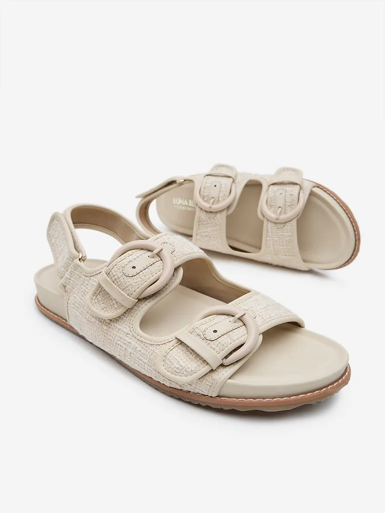 LUNA BLU Beige Jute-Textured Slip-On Sandals