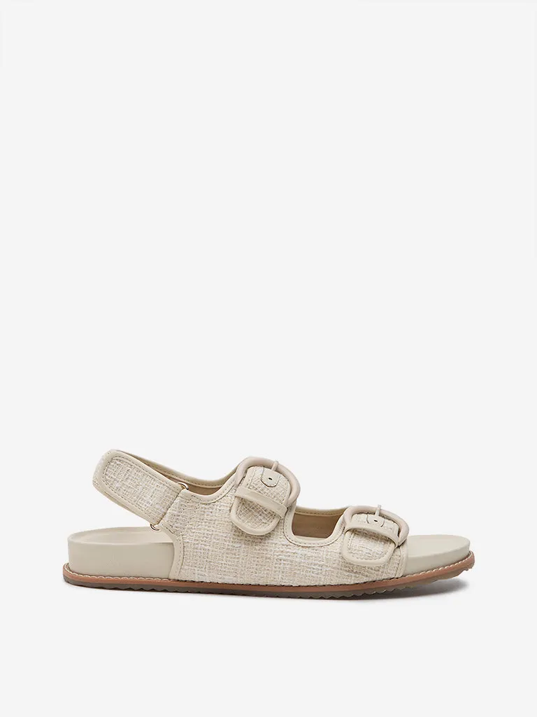 LUNA BLU Beige Jute-Textured Slip-On Sandals