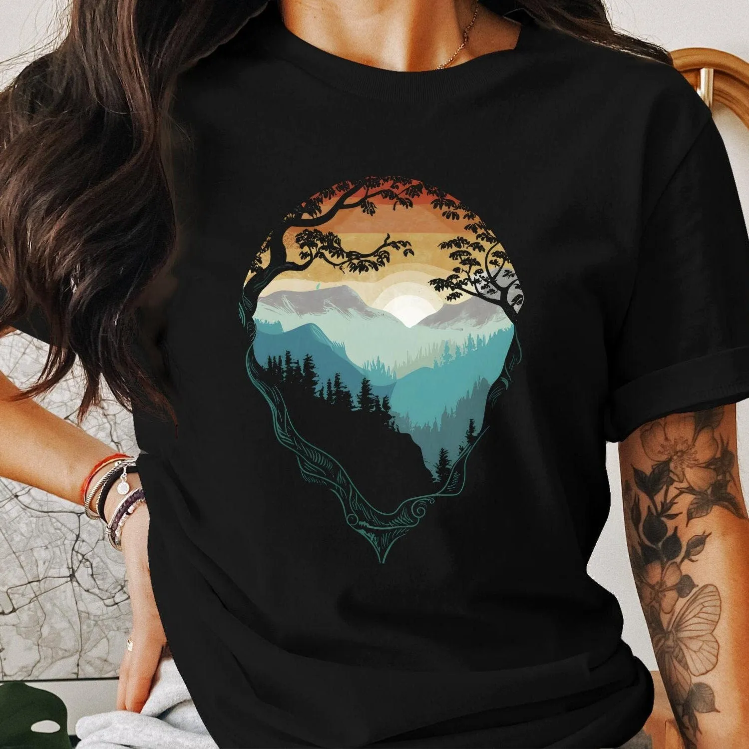 Nature Inspired T-Shirt, Outdoor Adventure Graphic Tee, Unisex Wilderness Hiking Shirt, Tree Mountain Sweatshirt