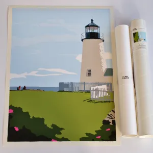 Pemaquid Point Light Hikers Art Print 18" x 24" Wall Poster By Alan Claude - Maine