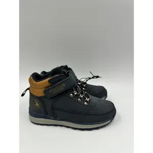 Small Kid Size 12, Preppy High Top Navy Hiking Boots w/ Gray and Brown Accents